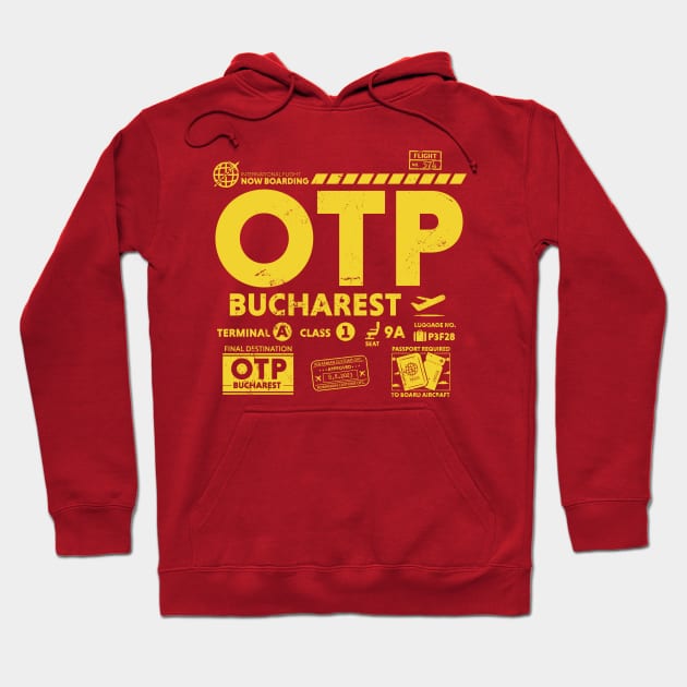 Vintage Bucharest OTP Airport Code Travel Day Retro Travel Tag Romania Hoodie by Now Boarding